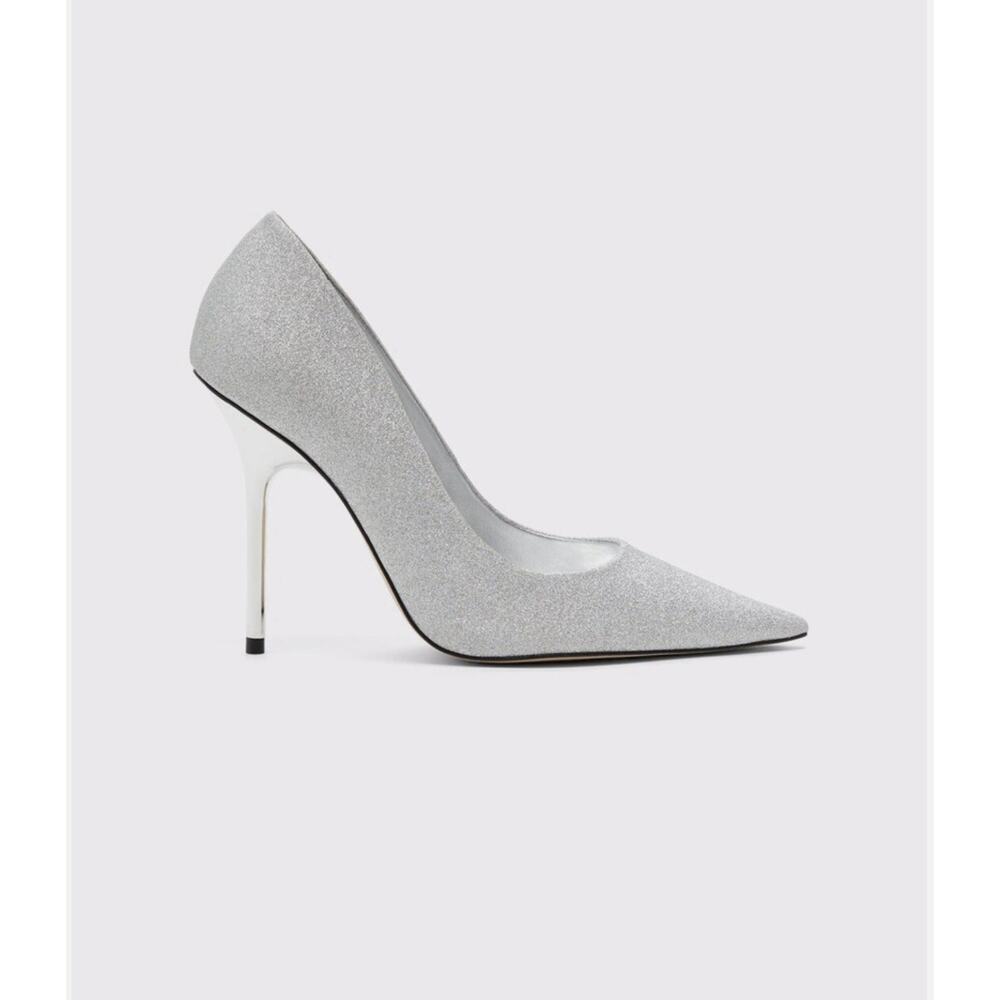 Good American Emma Silver Glitter Pumps Heels Women’s 8.5 Pointed Toe - Picture 8 of 16